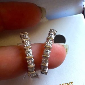 Diamond accent hoop earrings New with Tags!  platinum plated